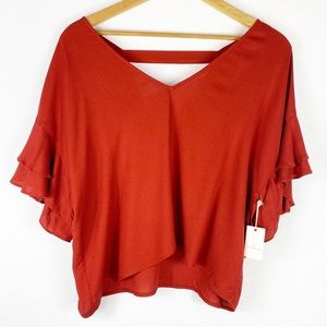 F21 Contemporary Burnt Orange Chiffon Blouse L